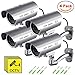 Price comparison product image Fake Security Camera with Illuminating LEDs Bullet Dummy Fake Surveillance CCTV Decoy Realistic Look Surveillance System Waterproof For Businesses, Home + Warning Sticker (4 Pack)
