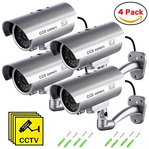 Preisvergleich Produktbild Dummy Kamera Gefälschte Monitor Wachungskamera Virtuelle Kamera mit Wettergeschütztes Aluminiumgehäuse für Den Außen- und Innenbereich (4Pack)