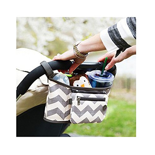 KRY Baby Pram Stroller Hanging Bags for Travel Holiday Outdoor Cup Bottle Drinks Food Holder Organizer Storage Bag (Ripple)