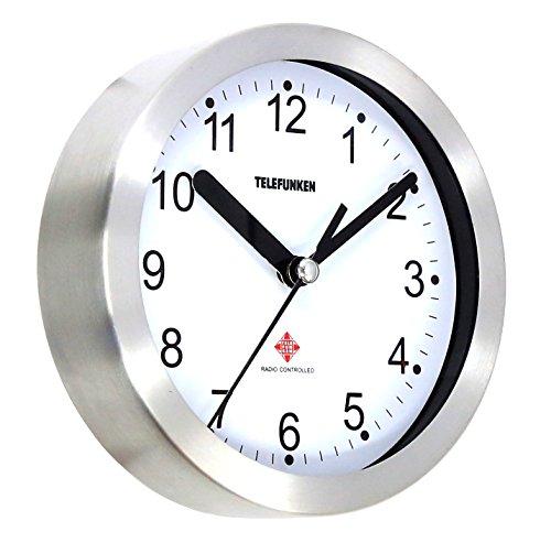 TELEFUNKEN FWU-16-ALU (WF), MINI Funkwanduhr mit hochwertigem Aluminiumrahmen 14,5cm, analog klein Funk Wanduhr Aluminium Büro Küche Ziffernblatt weiß mit Zahlen - 2