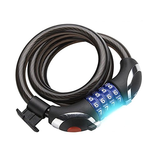 Fahrradschloss, Fozela LED Fahrrad Kabelschloss Rahmenschlösser Sicherheitsschloss mit 4 Stelliger Zahlenkombination Kinderschloss