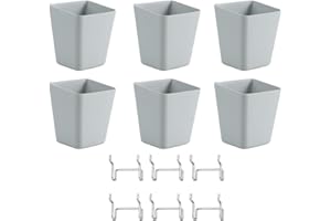 SagaSave Lot de 6 gobelets en panneau perforé carré avec crochets, boîte de rangement pour garage, bureau, atelier, établi (gris)