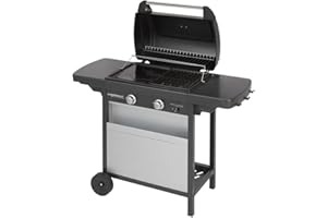 Campingaz Barbecue à Gaz Class 2 LX Vario, 2 Brûleurs, Puissance 7.5kW, Grille et Plancha en Acier Double Emaillage, 2 Tablettes Latérales, Gris/Noir