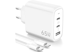 KNDAA 65W Cargador USB C con GAN Tecnología, 3-Ports PPS USB Cargador Rápido, PD & QC3.0 Alimentación con Cable USB C 2m para iPhone 16 Pro/15 Plus, para Galaxy S24/23/S22, para MacB00k Pro/Air, etc