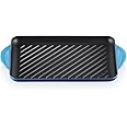 Le Creuset Enamelled Cast Iron Rectangular Grill, For Low Fat Cooking On All Hob Types Including Induction, 32.5cm, Azure, 20202322200460