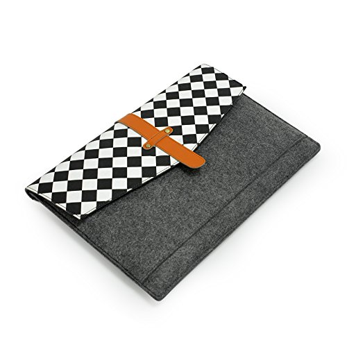 Lavievert Filz u. Leder Laptop-Tasche, Schutzhülle Tasche mit Schwarz-Weiß-Raster und zwei internen Taschen für 13 Zoll Macbook Air / Pro / Pro Retina und 13-13,3 Zoll Laptop / Notebook [ Grau ] - 3