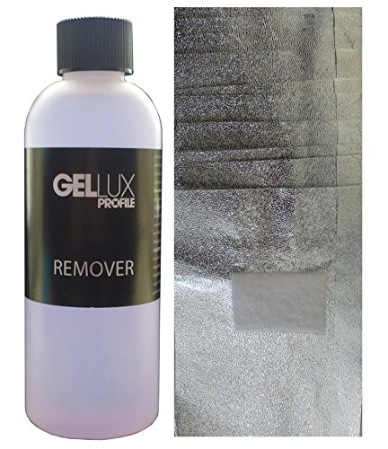 Salon System Gellux Profile Remover Soak Off UV Gel 125ml + 30 Gellis Foil Remover Wraps with Orange Wood Stick