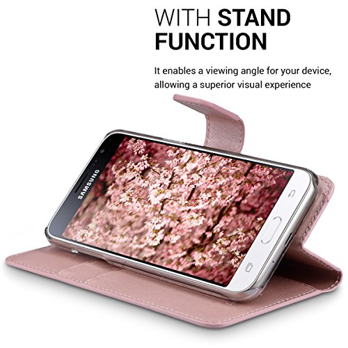 kwmobile Funda para Samsung Galaxy J3  2016  DUOS - Carcasa de  Cuero sint  tico  - Case con Tapa y  Tarjetero  en  Oro Rosa 