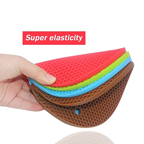 Giwox Küche Silikon-Matte Set 4 Mehrzweck-Silikon-Untersetzer, Mat, Topflappen, Jar-Opener, Spoon Rest, Knoblauch-Schäler-rutschfeste, Flexible, Hitze beständig und Geschirrspüler sichere Isolierung Mat (Runde) - 7