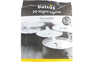Baltus Pack of 20 Unscented Wax Night Lights Tealights Candles 8 Hour Burn Time