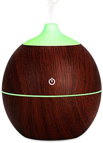 snaideal 130ml USB Mini Aroma Essential Oil Diffuser with One Key Smart Touch, Wood Grain Cool Air Mist Humidifier for Office Home Study Yoga Spa, 7 Gradient Color Lights (Spaceship Style-Brown)