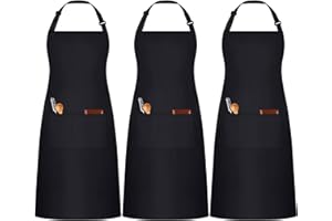 umboom 3 Pezzi Nero Grembiule, Regolabili Cuoco Grembiule con 3 Tasche per Donna Uomo, Professionale Lavoro Grembiule per Cucina, Barbecue, Ristorante, Bar, Giardino, Pittura (Policotone - Nero)