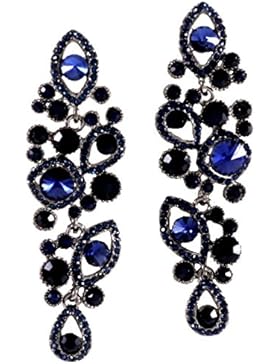 Schmuckanthony Luxus Abend Ball Hochzeit Schmuck Lange Ohrringe Kristall Dunkelblau Blau