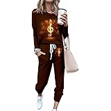 FANSU Tuta da Ginnastica Donna, 3D Nota Musicale Casual Completi Sportivi Due Pezzi Pigiama da Casa Felpa Girocollo Manica Lu
