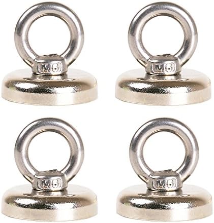 iRoundy 4Pcs Super Powerful Round Neodymium Magnet with Countersunk Hole and Eyebolt Diameter 0.98"(25mm) for Retrieving in River and Magnetic Fishing