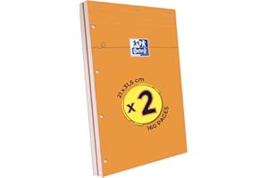 OXFORD Lot de 2 Blocs-Notes Perforés Orange A4+ Grands carreaux Seyès 80 Feuilles Agrafées Couverture Carte Enduite Orange