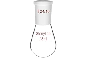 StonyLab Borosilicato Frasco de recuperación de pared pesada de vidrio de maza simple Frasco rotatorio de evaporador 25 ml, con junta exterior 24/40 (25 ml)