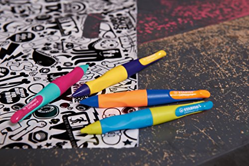 Stabilo EASYergo Ergonomischer Druck-Bleistift (1,4, inklusive 3 dünner Minen, Härtegrad HB, für Rechtshänder) türkis/neonpink - 5