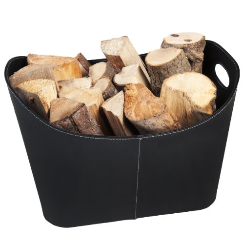 XL Lederkorb schwarz, Kaminkorb, Feuerholzkorb, Kaminholzkorb,