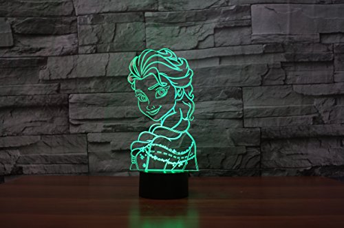 Elsa Hologramm 3d Lampe Nachttischlampe, Nachtlicht fürs Kinderzimmer, LED Lampe fürs Wohnzimmer - 3