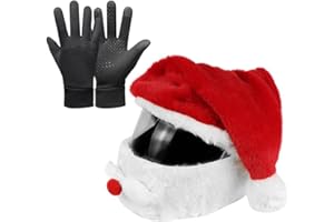 TGKYK Weihnachten Motorrad Helmbezug, Weihnachtsmann Motorradhelm Abdeckung Plüsch mit Touchscreen-Handschuhen, Autofahrer Handschuhe Herren, Weihnachtsmütze Helm mit Handschuhe Winter für Weihnachten