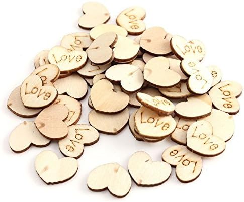 AUAUDATE 50pcs Rustic Wooden Small Love Heart Wedding Table Scatter Decor Crafts DIY Tool 15 x 11mm
