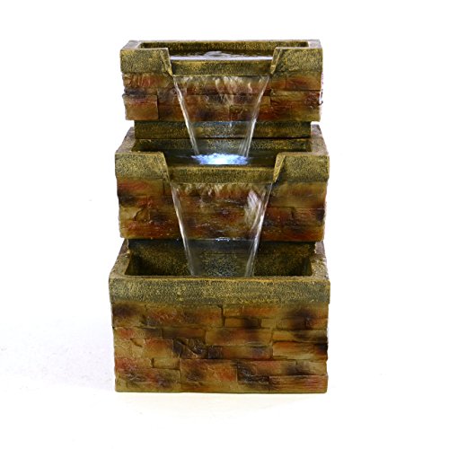 Gartenbrunnen 3stufig mit LED Beleuchtung Wasserfall Polyresin Kaskade