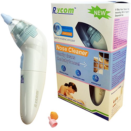 Electric nose cleaner, baby nasal aspirator - 3 sizes of silicone tips - hygienic disposable caps - 3 suction strengths & can play music !