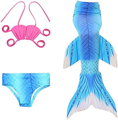 YYFishtail 3PCS Girls' Swimsuit Mermaid Tail For Swimming Princess Bikini Set Swimsuit Bathingsuit, E, 130cm