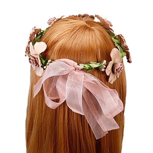 TININNA Damen Mädchen Blume Bohemia Style Kopfschmuck Haarbänder,Blumen Stirnbänder Kopfband Kranz von Rosen Braut Brautjungfer Haarschmuck Blumen for Hochzeit Festivals - 7