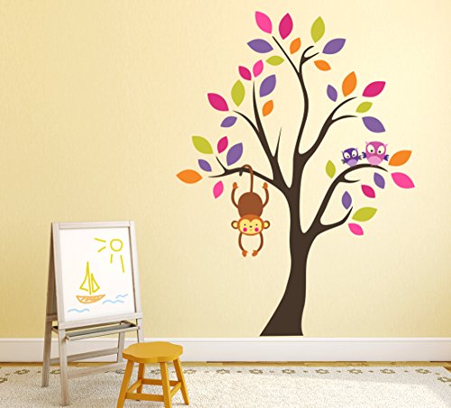 Wallstick ' Naughty Monkey On Tree Branch ' Wall Sticker (Vinyl, 130 cm x 95 cm, Multicolor) 69-WL-0001