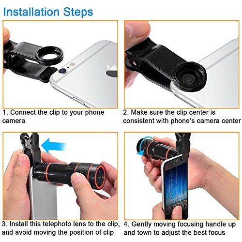 aceyoon Lenti iPhone 7 Zoom Clip On Universale Teleobiettivo Smartphone 12X Zoom Ottico Obiettivi Cellulare Lente Messa a Fuoco per iPhone x 8 7 7 Plus 6 6s Huawei P10 P9 Lite HTC Sony Phone fotocamera