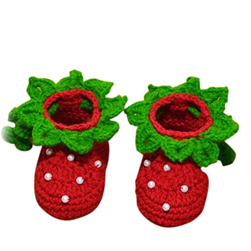 1 Pair Baby Infant Shoes Handmade Wool Knitted Crochet Newborn Bootee for 0- 12 Months Baby Red+ Green Heudauo 12 Yard