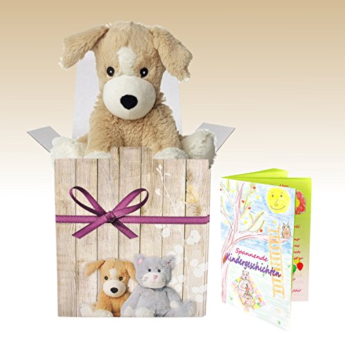 Preisvergleich Produktbild Warmies Geschenkset - Kuscheltier Unser Welpe mit Lavendelduft Wärmekissen + Edle Geschenkverpackung + Büchlein mit spannenden Kindergeschichten