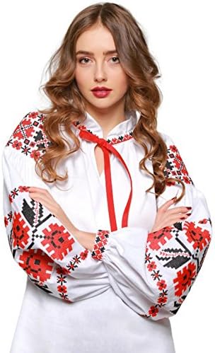 Embroidered Shirt white woman. Ukrainian Vyshyvanka Boho sleeve blouse (M)