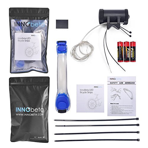 InnoBeta® LED Fahrrad-Lichtstreifen, Outdoor Wasserdicht Flexibel Helle Lichter Für Radfelgen oder Fahrradrahmen, Blinkender / Leuchtender Modus, Perfekt für Erwachsene und Kinder für Sicherheit und Spaß am Sport (Kostenloses, blaues Armband als Geschenk), 3*AA-Batterien im Lieferumfang enthalten - 6