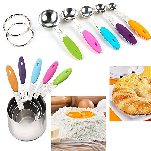 Edelstahl Messbecher und Messlöffel mit dem Silikon Griff für trockene und flüssige Zutaten -frei Eiertrenner-Ideal zum Backen und Kochen 10 Piece Spoons+Cups - 6