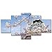 Produktbild WEPAINTING 5 Stück Wandkunst Bilder Leinwand Poster Ölgemälde Romantische Japanische Nagoya Mount Fuji kirschblüte Wohnzimmer, Framed 20X35 20X45 20X55cm