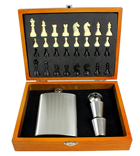 Preisvergleich Produktbild Schachspiel mit Flachmann-Set in Holzbox
