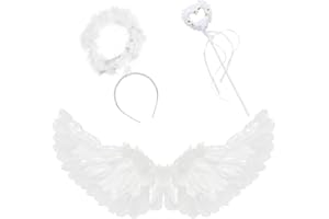 GugnRyAc Engelsflügel mit Heiligenschein und Zauberstab, Engels flügel Kostüm Federn für Halloween Fasching Karneval Cosplay Party Kostüme (Weiß)
