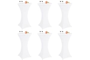 Pesonlook 6er-Set Stretch Stehtisch Husse für Bistrotisch Ø 60-65 cm Elegante,Verstärkung im Fußbereich,40°C Maschinenwäsche ，Stretch-Husse Weiß Hussen für Stehtische und Bistrotische（60×110cm,Weiß）