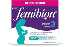 ‎FEMIBION Femibion 3 Stillzeit, Tägliches Nahrungsergänzung für die Laktation, Mit Cholin, DHA, Folsäure, Metafolin, 8-Wochen-Pack, 2 x 56 Stück