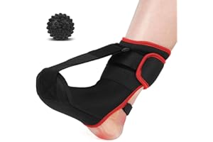 XFSRG Soporte Plantar Arco con Férula para Fascitis Plantar y Bola de Masaje Tobillera Ajustable Ideal para Uso Diario y Nocturno(Negro Rojo, S)