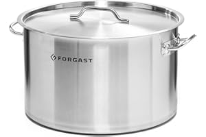 Forgast Pentola in Acciaio Inox con Coperchio | Capacità 23 litri | Adatta a Tutte le Fonti di Calore, Inclusa Induzione | ideale per la cucina professionale | Argento