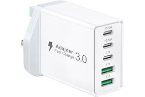 SAKUAOI 50W USB C Charger Plug Fast Charge, 5-Port Multi USB Charger Plug Adaptor UK, USB Type C Fast Charger Charging Plug Power Adapter for iPhone 16 15 14 13 12 Pro Max SE XS XR, iPad, Samsung Galaxy