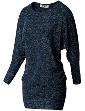 DJT Damen Langarmshirt Rundhals Fledermouse Pulli Tunika Stretch