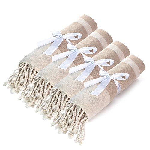 Nicola Spring Turkish Cotton Bath Towels - 170 x 90cm - Beige Stripe - Pack of 4 - Lightweight & Absorbent Large Adults Drying Beach Towel Bathroom Gym Cloth Sauna Hammam Shower Sheet