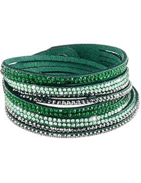 Armband Wrap Kaskade Slake Strasssteine Brillant Kristall Leder Wildleder grün