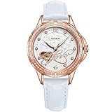 ZYWTZ Mechanische Uhr für Damen, Keramikband, Hochwertige mechanische Bewegung, Leuchtend-Zeiger, 30 Meter Lebensdauer wasserdicht,White