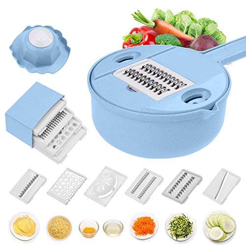 Summp Affettatrice di Verdure alla mandolina - Tagliere per Cucina Tritatutto per Verdure Affettatrice di Verdure Manuale Taglio Domestico Tritatutto per Alimenti (Blu)